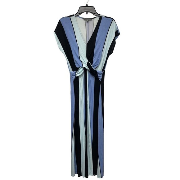 Kate & Mallory Size Medium Blue Striped Maxi Dress V-Neck Crossover Detail - Picture 4 of 11